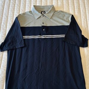 Foot Joy Polo Shirt Mens Large Blue Color Block Pattern Golf Performance Stretch